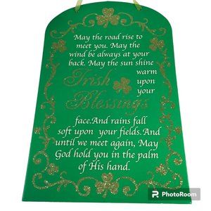 Irish Blessing Cross Wall Door Sign Plaque St. Patricks Day Green Shamrock